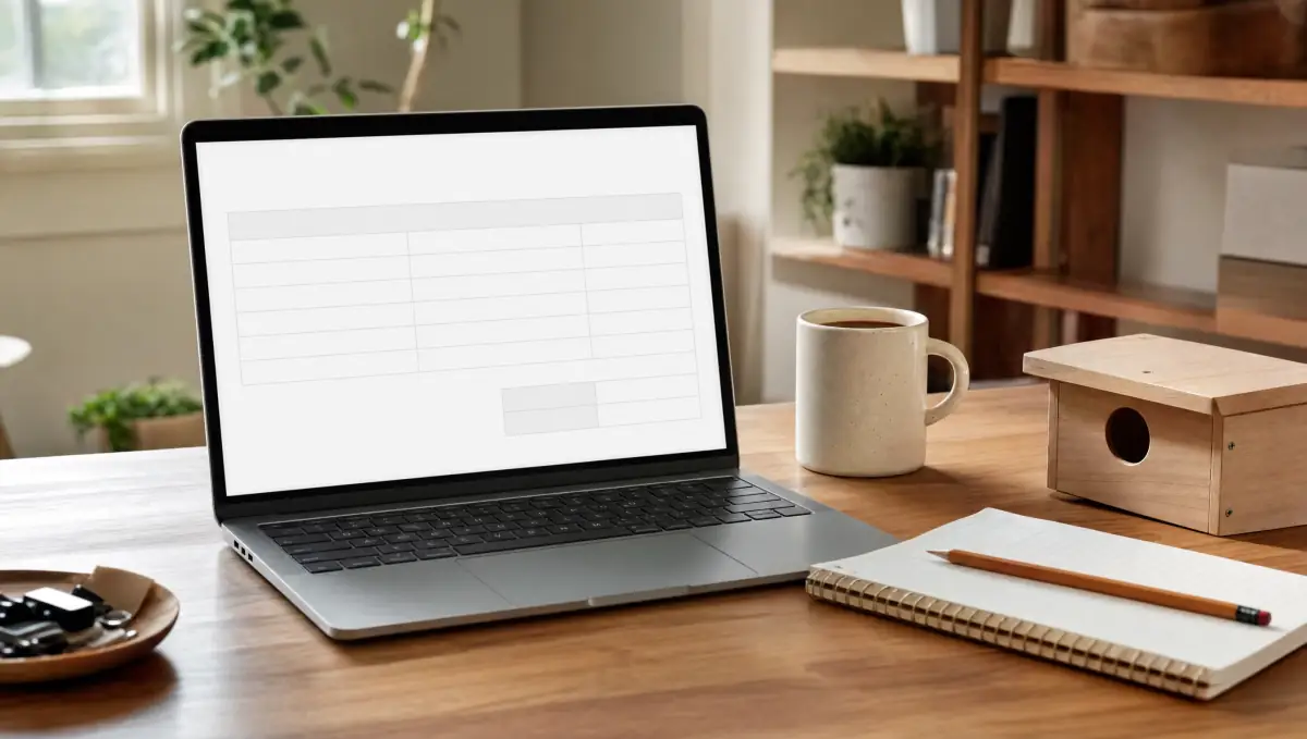 Calm home office desk with a laptop showing a blank order receipt and a small wooden box project